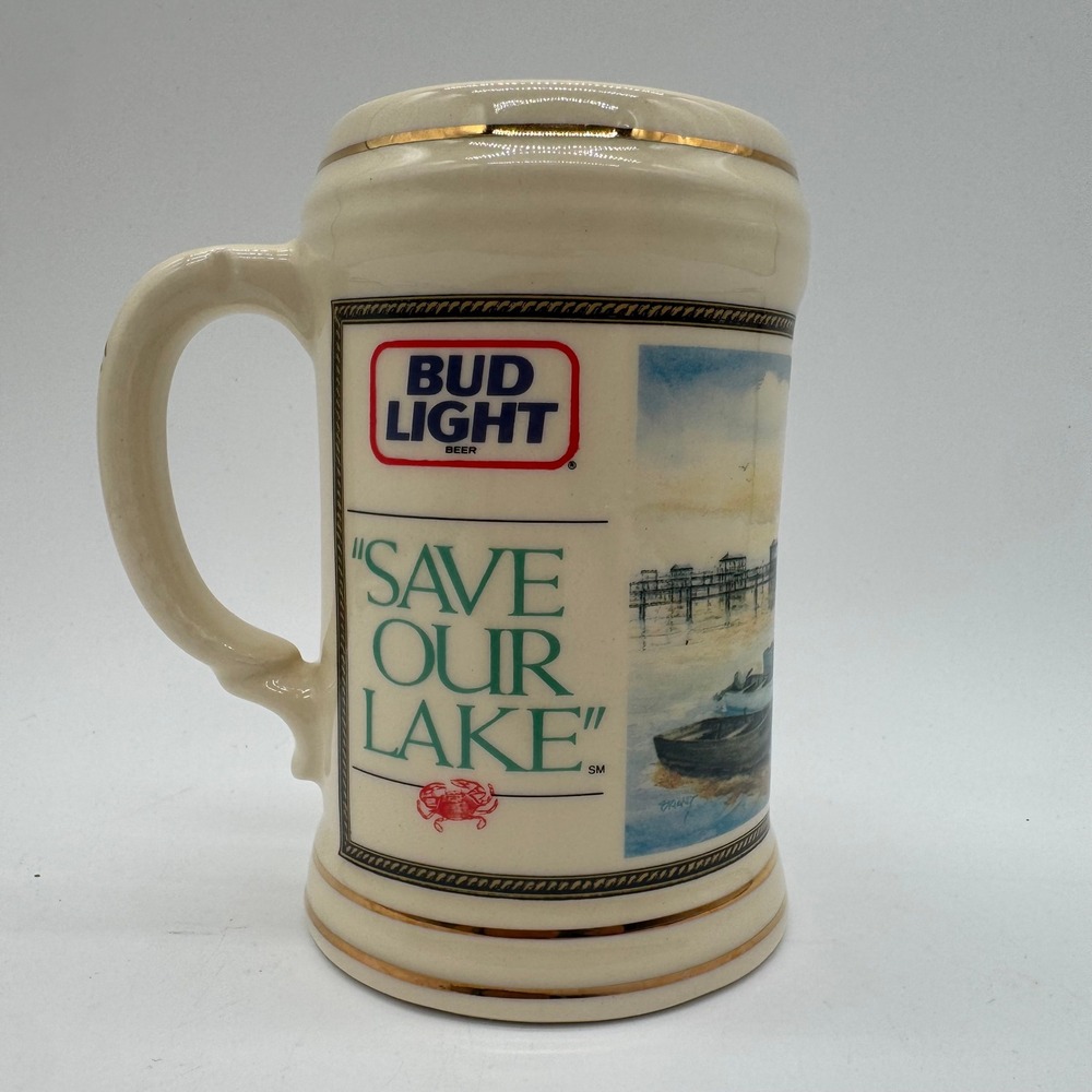 1991 Bud Light Beer Stein Save Our Lake Peter Briant Louisiana #3336/5000 6.5in